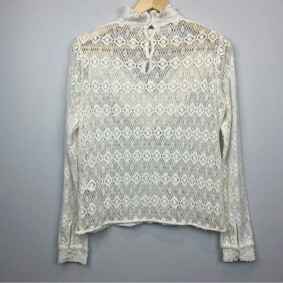 MAJE • Limba open knit high neck ruffle crochet sweater in ecru - Picture 4 of 16